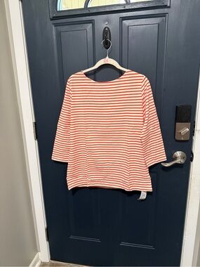 Striped Cotton Boatneck Top in Orange and White